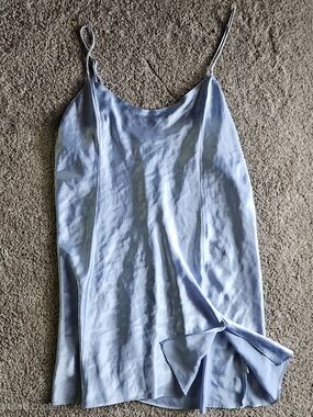 Light Blue Satin Slip Dress with Side Slit